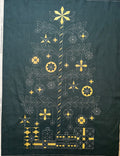 DVC1007 Sashiko Christmas Tree Panel Green with Gold Accents