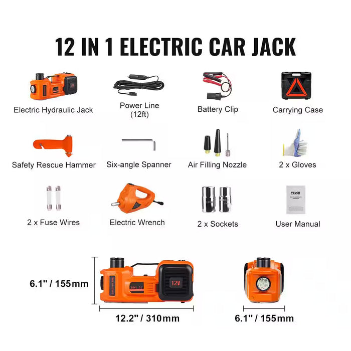 Easy Electric Car Jack Kit | 5-Ton Lift with Inflator Pump & Wrench – One-Button Tire Change by SKYSHALO