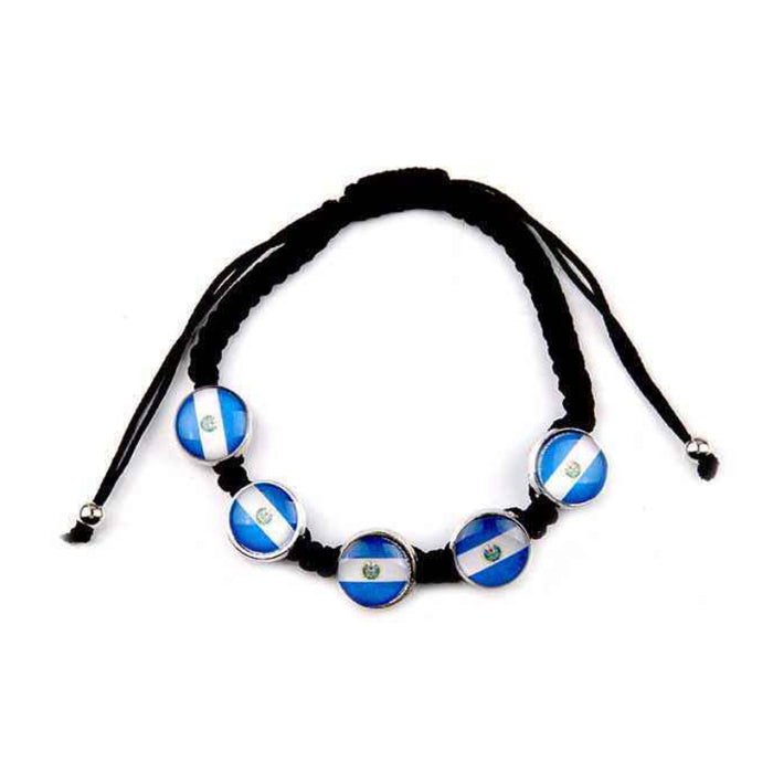 El Salvador Flag Bracelet Set (12-Pack) - Adjustable Black Macrame