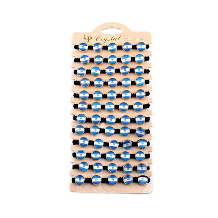 El Salvador Flag Bracelet Set (12-Pack) - Adjustable Black Macrame