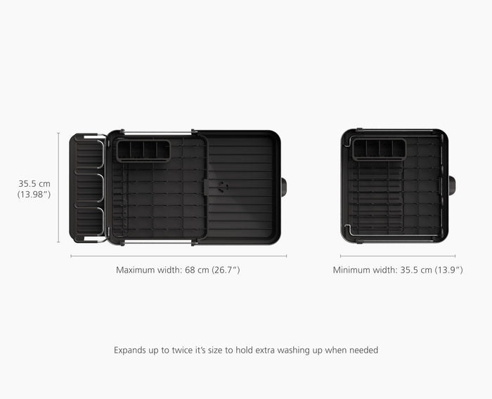 [half-width] Extend™ Steel Plus Expandable Black Dish Drainer with Wine Glass Rack