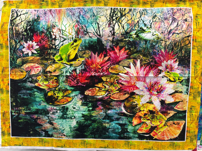 Fabulously Froggie!! Huge panel of frogs in a rainforest lily pond by De Gillett Cox