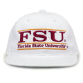 Florida State Retro Bar snapback hat in white, front view
