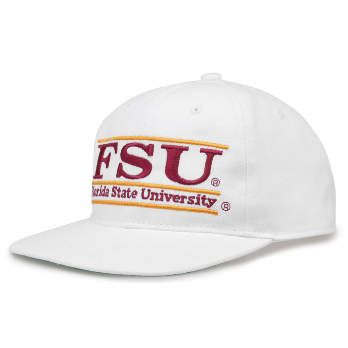 Florida State Retro Bar snapback hat in white, angled view