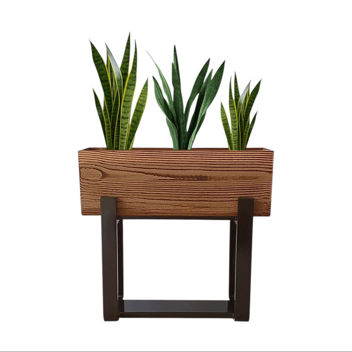 Forest Bark Rectangular Floor Planter Box With  Curved Stand