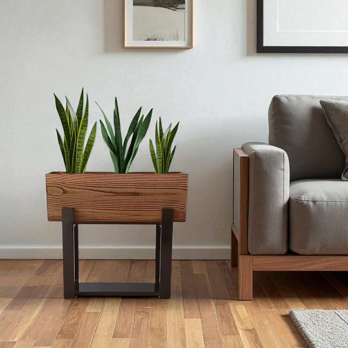Forest Bark Rectangular Floor Planter Box With  Curved Stand