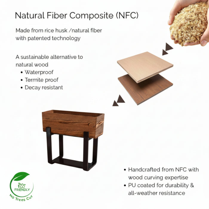 Forest Bark Rectangular Floor Planter Box With  Curved Stand