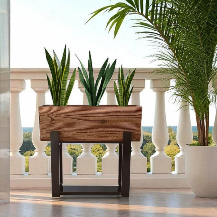 Forest Bark Rectangular Floor Planter Box With  Curved Stand