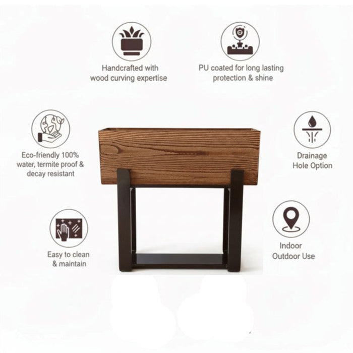Forest Bark Rectangular Floor Planter Box With  Curved Stand