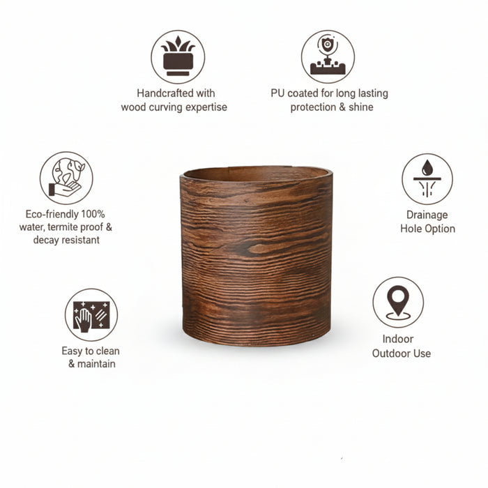 Forest Bark Round Cylindrical Planter Pot (Large Size)