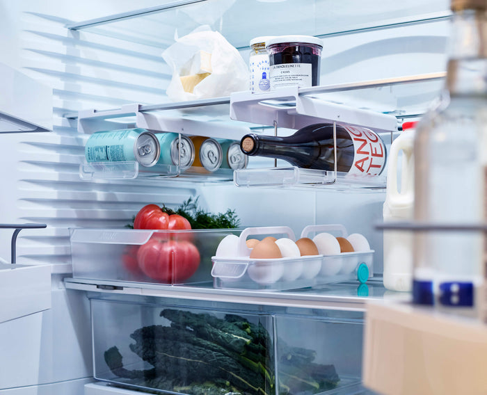 [hidden] [lifestyle] FridgeStore™ Under-Shelf Bottle Holder & Can Dispenser