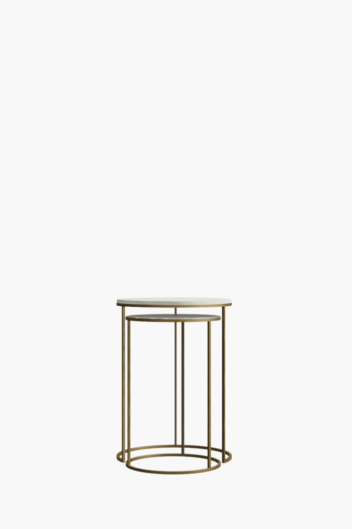 Fulham Nest Of Round Tables (White Marble & Green)
