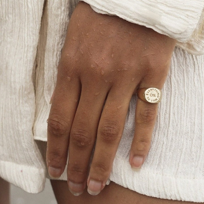 Gold Plated Everything Will Be OK Signet Ring