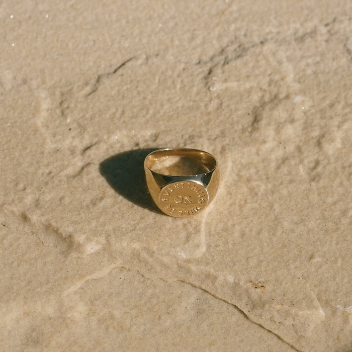 Gold Plated Everything Will Be OK Signet Ring from I Like It Here Club at Golden Rule Gallery in Excelsior, MN