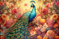 Graceful Peacock Among Golden Flowers