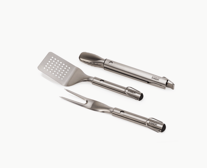 GrillOut 3-Piece Stainless-Steel BBQ Turner, Tongs & Fork Set