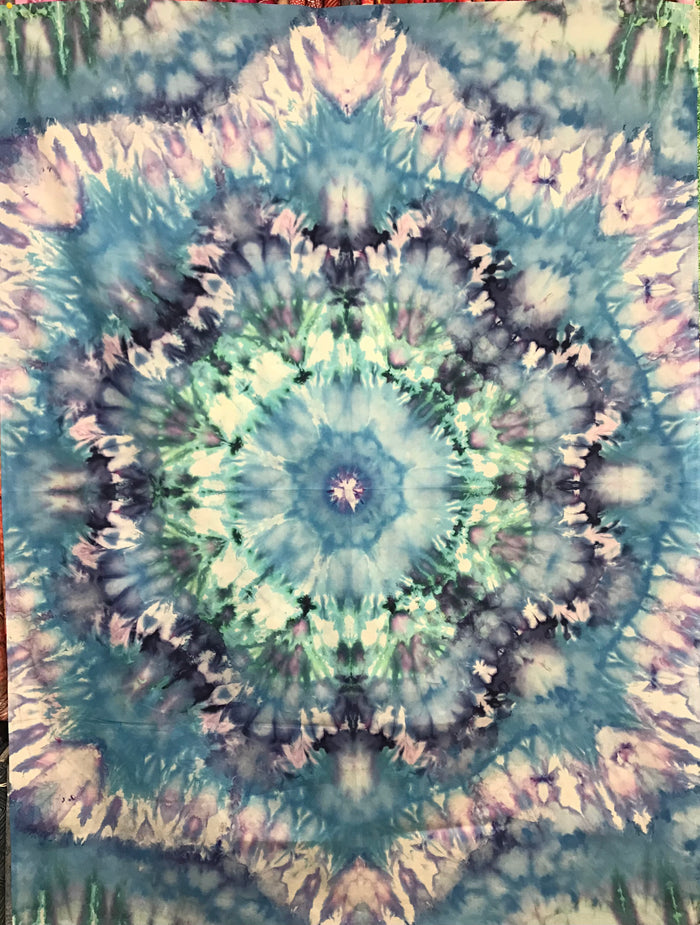 Hand Dyed Mandala in Blues & Purples 42" x 42"