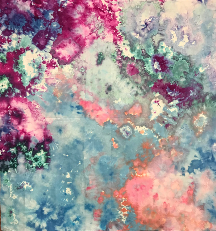 Hand Dyed Tie Dye in Rainbow Colours 42" x 42"
