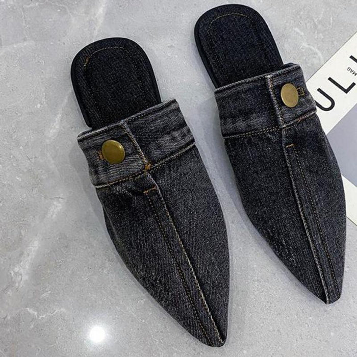 Handmade Denim Slippers Pointed Toe - myfunfarm