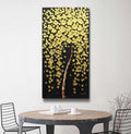 Handmade Oil Painting of Large Golden Vertical Flower on Stretched Canvas