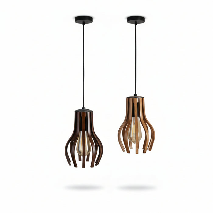 Helix Duo Hanging Wooden Pendant Lamps | Light Shades (Set of 2 )