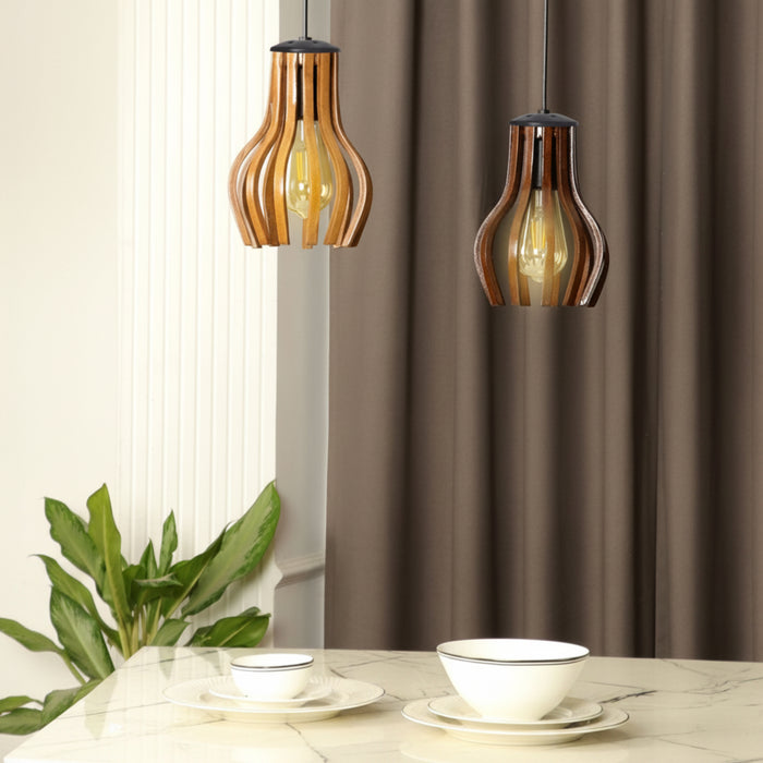 Helix Duo Hanging Wooden Pendant Lamps | Light Shades (Set of 2 )