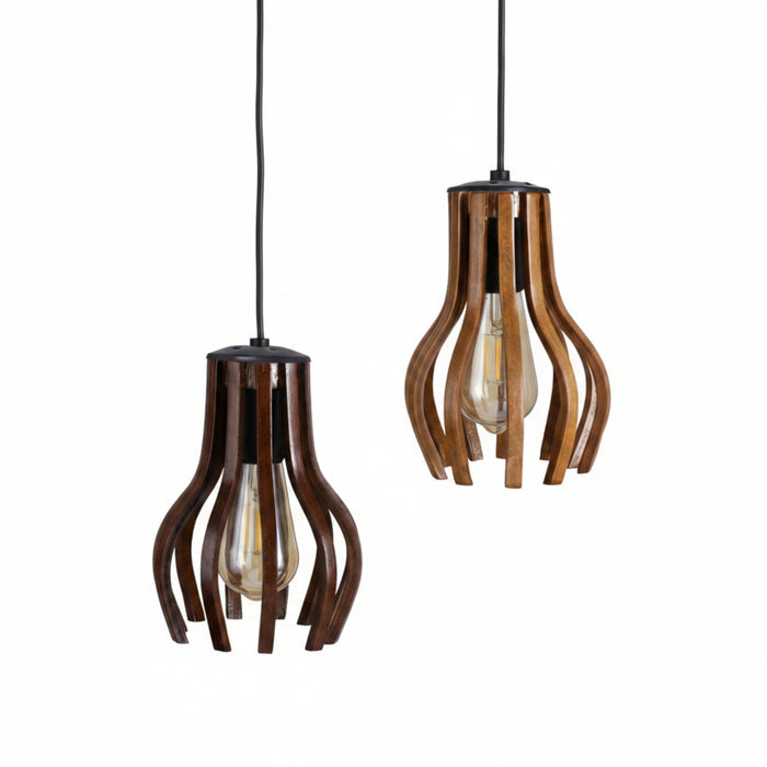 Helix Duo Hanging Wooden Pendant Lamps | Light Shades (Set of 2 )