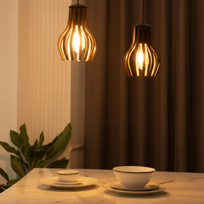 Helix Duo Hanging Wooden Pendant Lamps | Light Shades (Set of 2 )