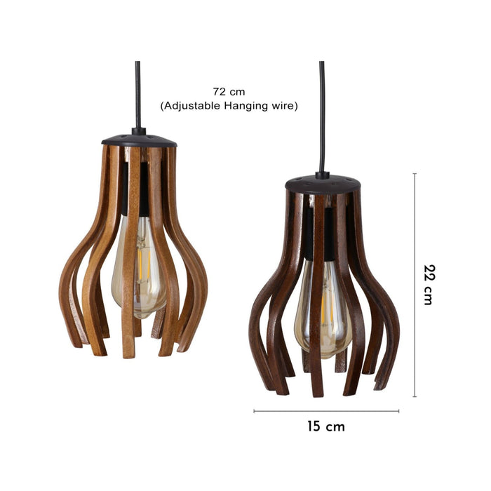 Helix Duo Hanging Wooden Pendant Lamps | Light Shades (Set of 2 )