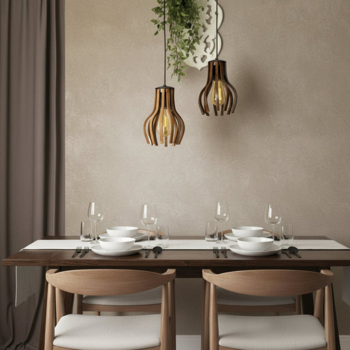 Helix Duo Hanging Wooden Pendant Lamps | Light Shades (Set of 2 )