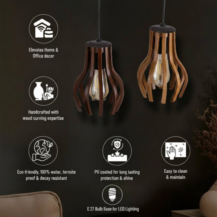 Helix Duo Hanging Wooden Pendant Lamps | Light Shades (Set of 2 )