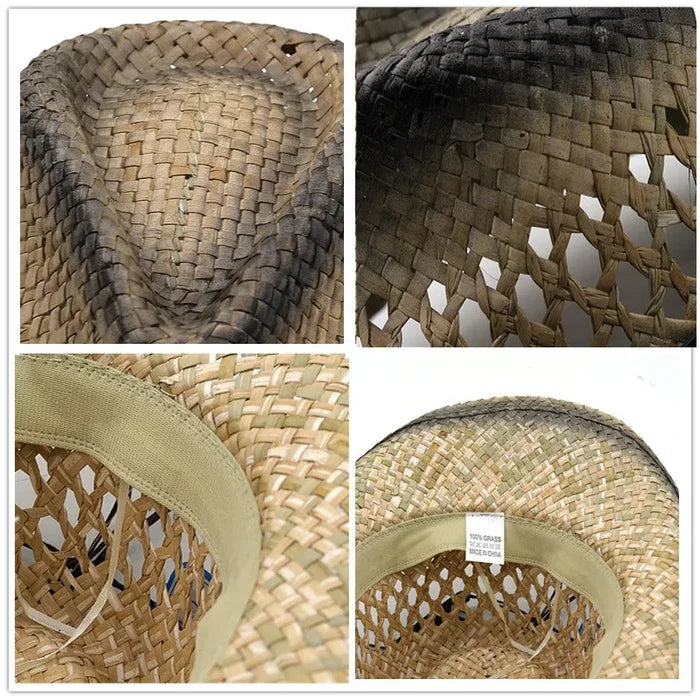 Hollow straw Cowboy Hats Western Beach Felt Sunhats - myfunfarm