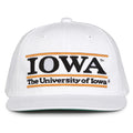 Iowa Retro Bar snapback hat in white, front view