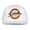 Iowa Retro Circle snapback hat in white, front view