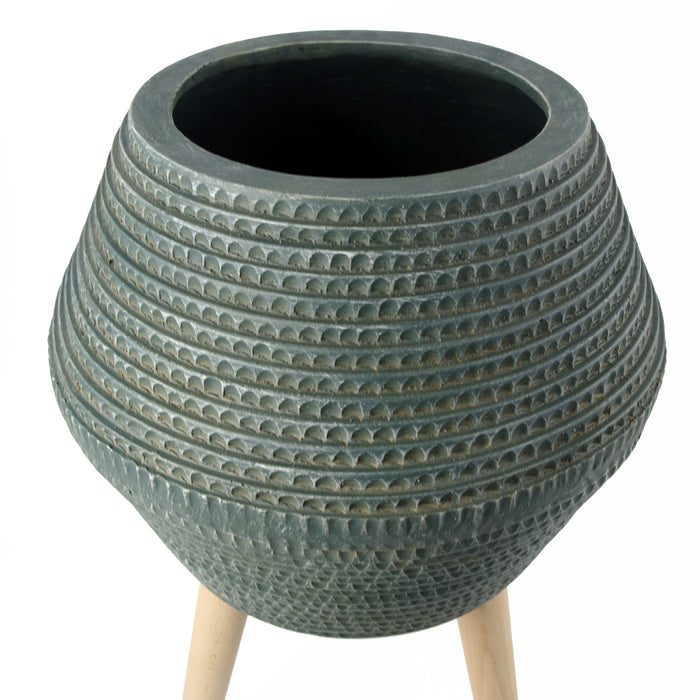 Large Composite Blue Grey Planter with Stand
