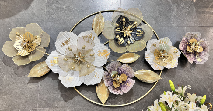 Large Metal Floral Wall Art – 58" x 30" Multi Colour 3D Modern Flower Sculpture for Living Room, Bedroom, Hallway Home Décor