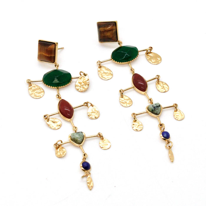 LIZOU - Museum Style Artsy Semi Precious Stone Mobile Earrings - E4-303
