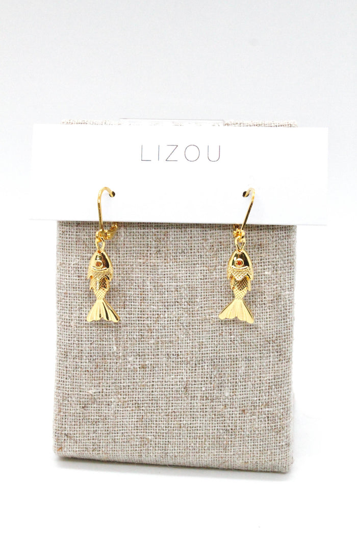 LIZOU - Small Articulated Gold Fish Earrings