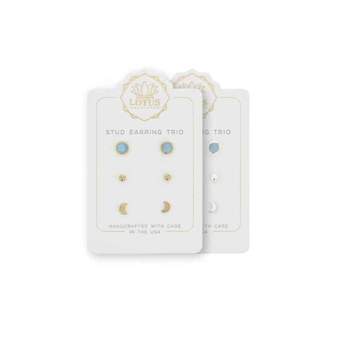 Lotus Stud Trio Blue Opal Earrings