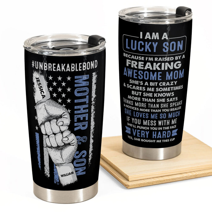 Lucky Son Of An Awesome Mom - Personalized Tumbler Cup - Gift For Son