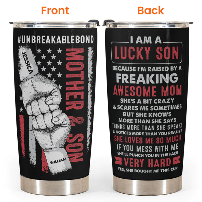 Lucky Son Of An Awesome Mom - Personalized Tumbler Cup - Gift For Son