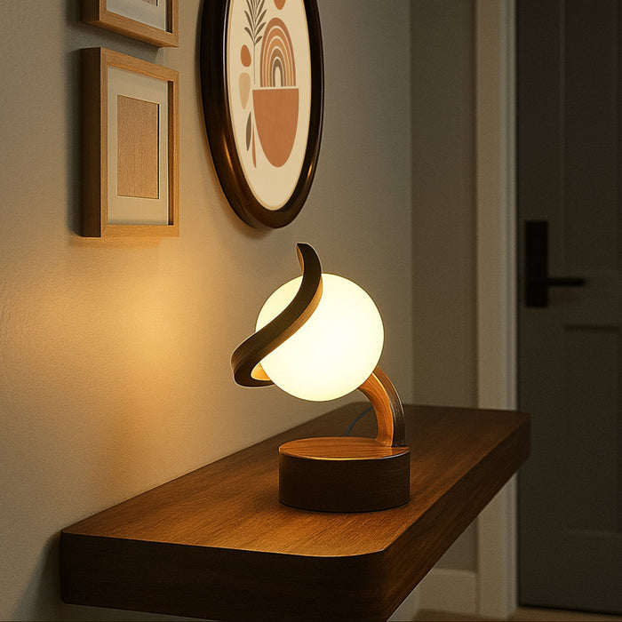 Luna Curve Artistic Sculptural Tabletop Bedside Globe Lamp