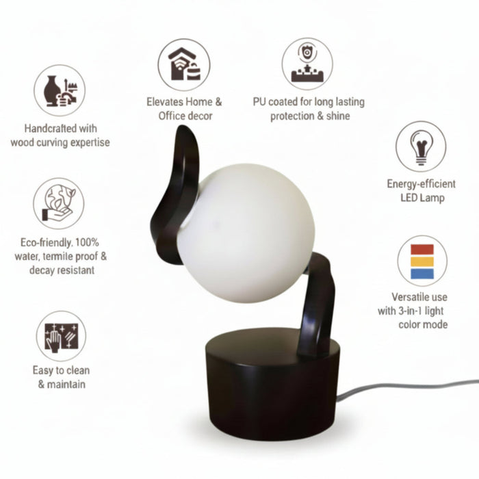 Luna Curve Artistic Sculptural Tabletop Bedside Globe Lamp