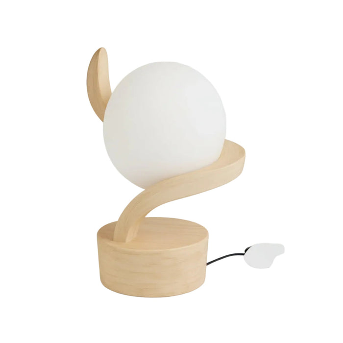 Wooden lamp with a spherical bulb on a white background