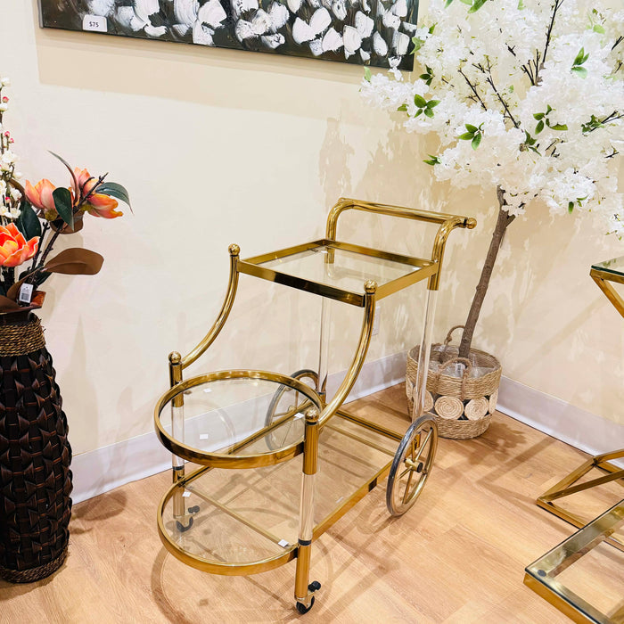 Luxury Gold Serving Cart with TEMPERED Glass Shelves | Large Stainless-Steel Bar & Tea Trolley