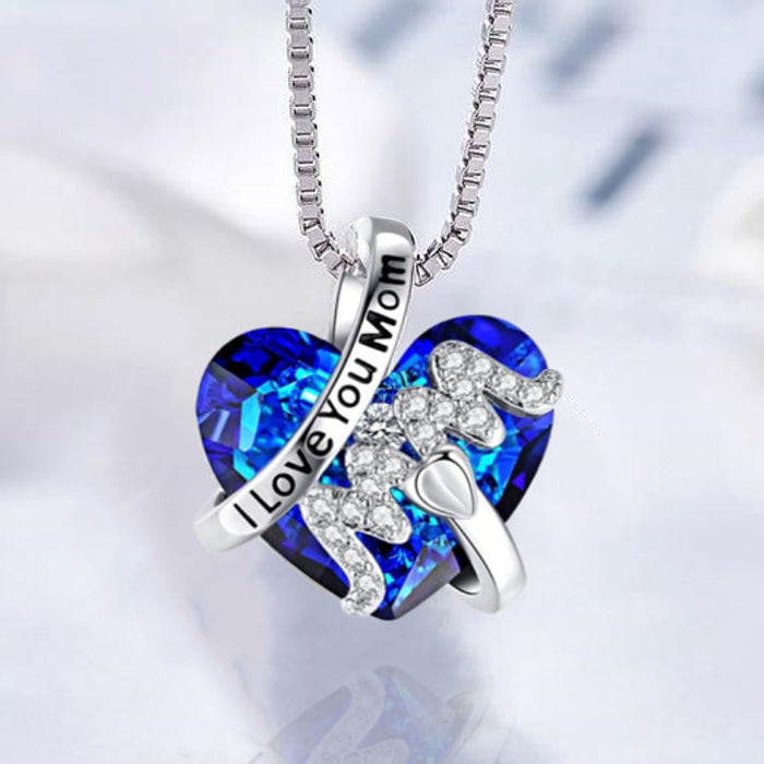 Luxury Pendant Necklace Red Blue Heart Crystal Mothers Day Gift - myfunfarm