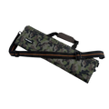 Camouflage knife roll with orange accents on a white background