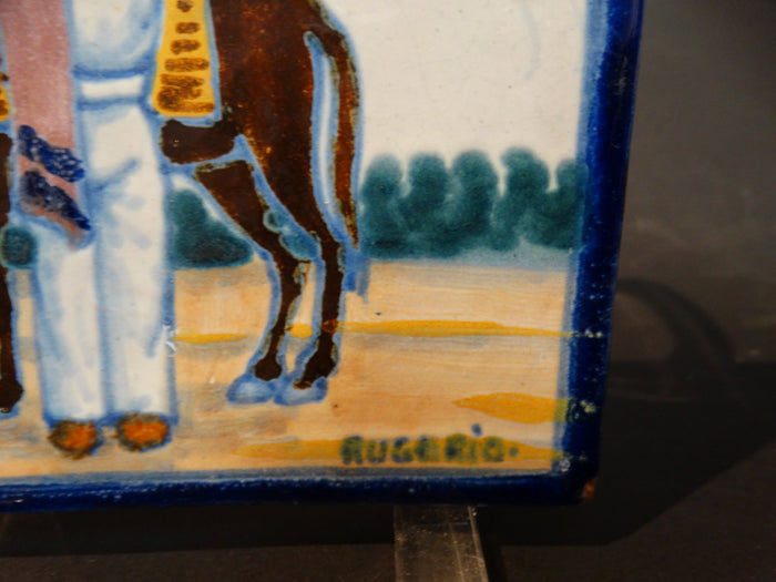 Mexican Talavera Tile - Rugerio - Man Saddling Donkey