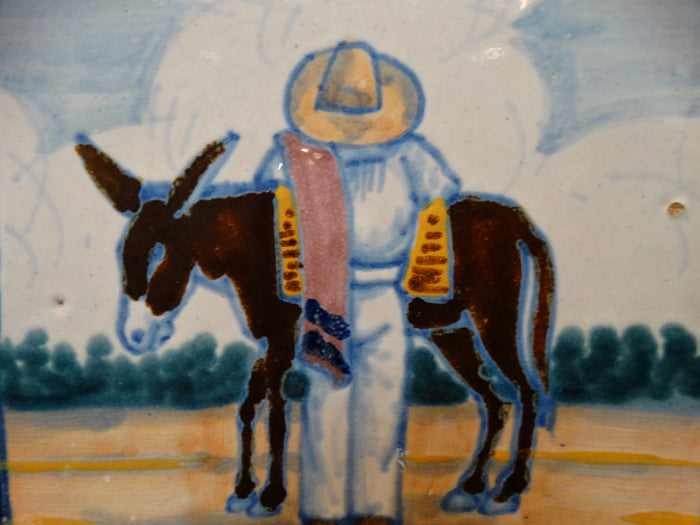 Mexican Talavera Tile - Rugerio - Man Saddling Donkey