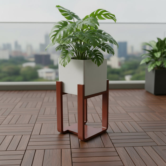 Mid-Century Square Cube Floor Planter With Curved Stand